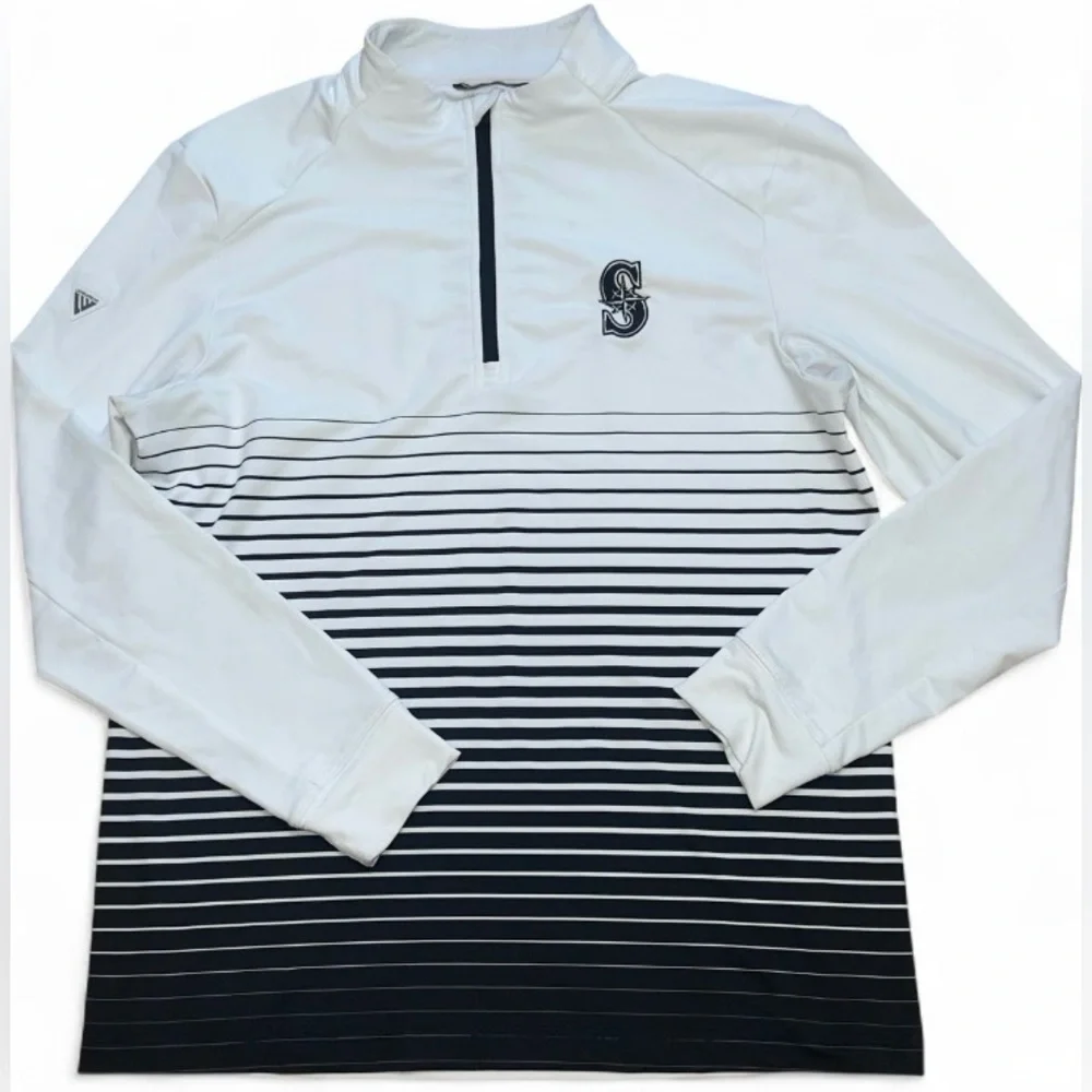 Levelwear White and Black Striped Quarter-Zip Pullover Medium
